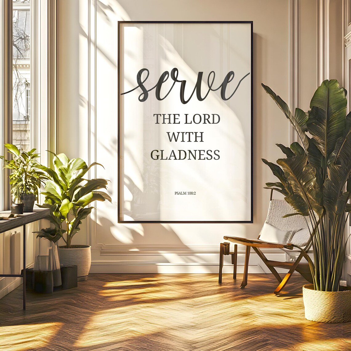 Psalm 1002 Wall Art Serve The Lord With Gladness Decor Bible Verse Print Christian - Image 6