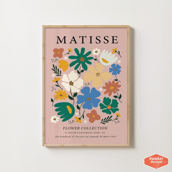 Matisse Flower Wall Art Daisy Floral Poster Pink Artwork Print Market Home Decor Gifts
