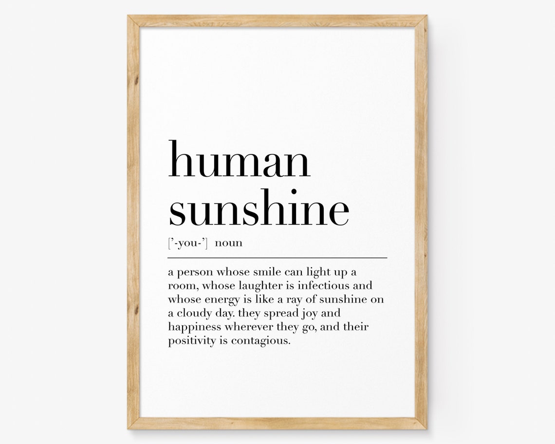 Human Sunshine Definition Print Human Sunshine Poster Quote Wall Art Art Human Sunshine Wall Decor Minimalist Poster