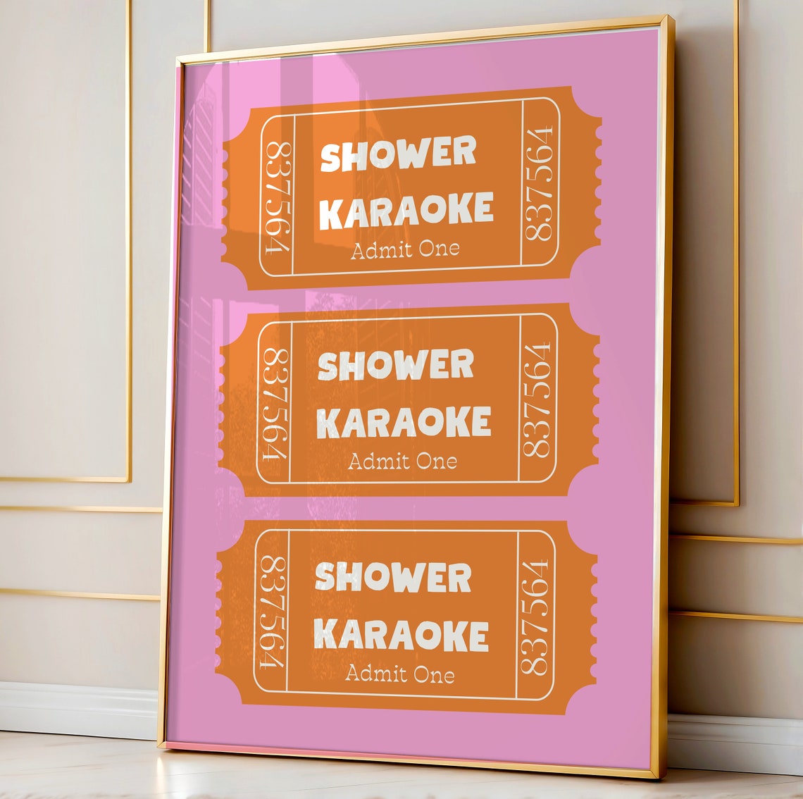 Shower Karaoke Admit One Retro Orange Ticket Stub Bar Decor Poster