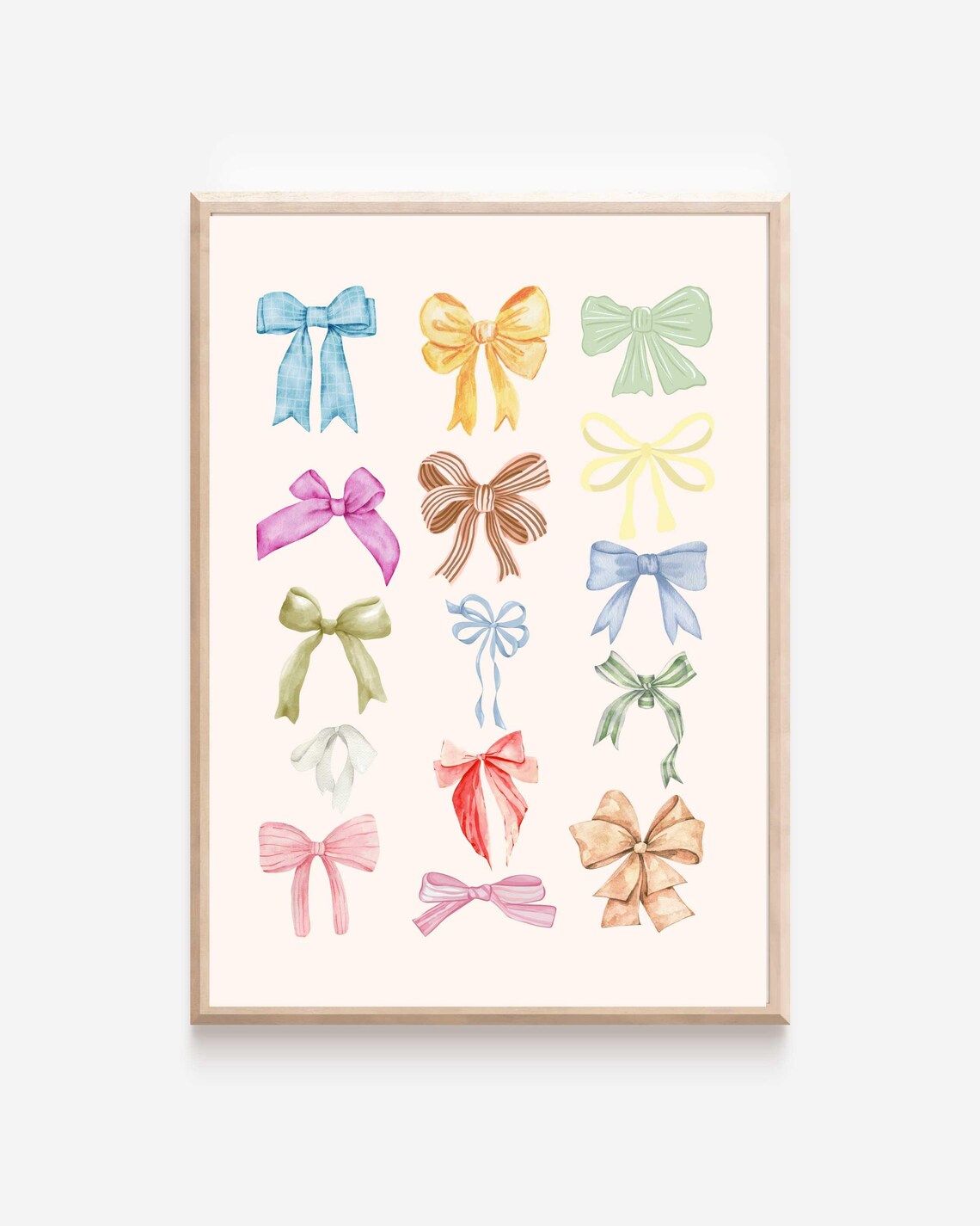 Colorful Bows Watercolor Poster, Preppy Decor