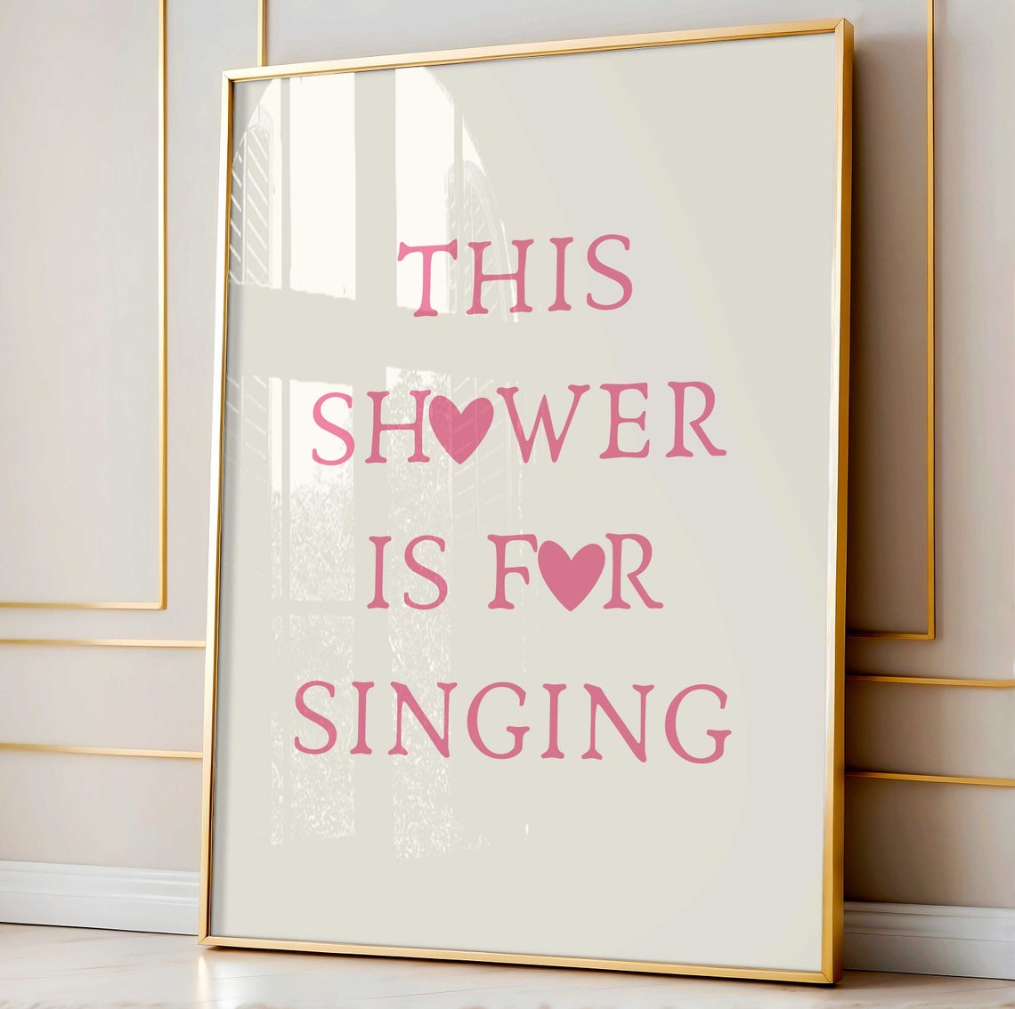 This Shower Is For Singing Pink Hearts Bathroom Decor Quote Poster - Image 2