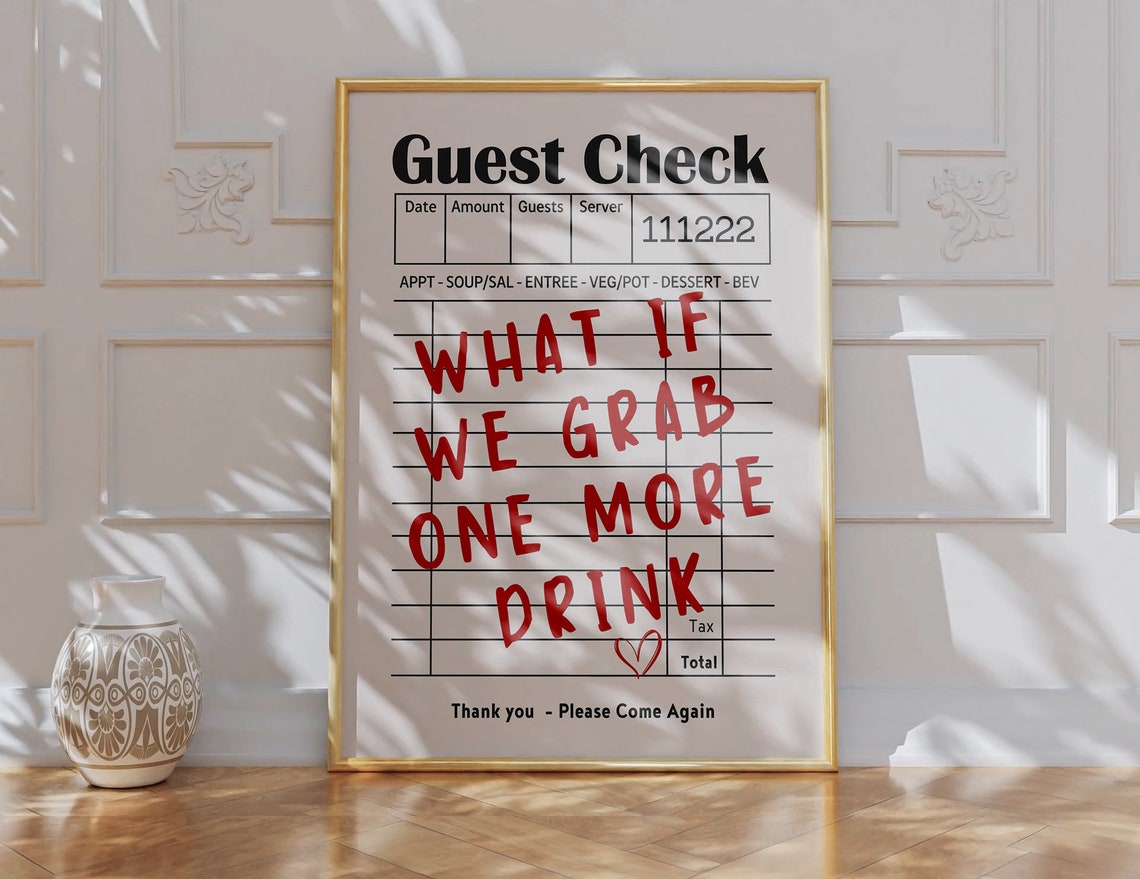 What If We Grab One More Drink Red Retro Guest Check Bar Poster