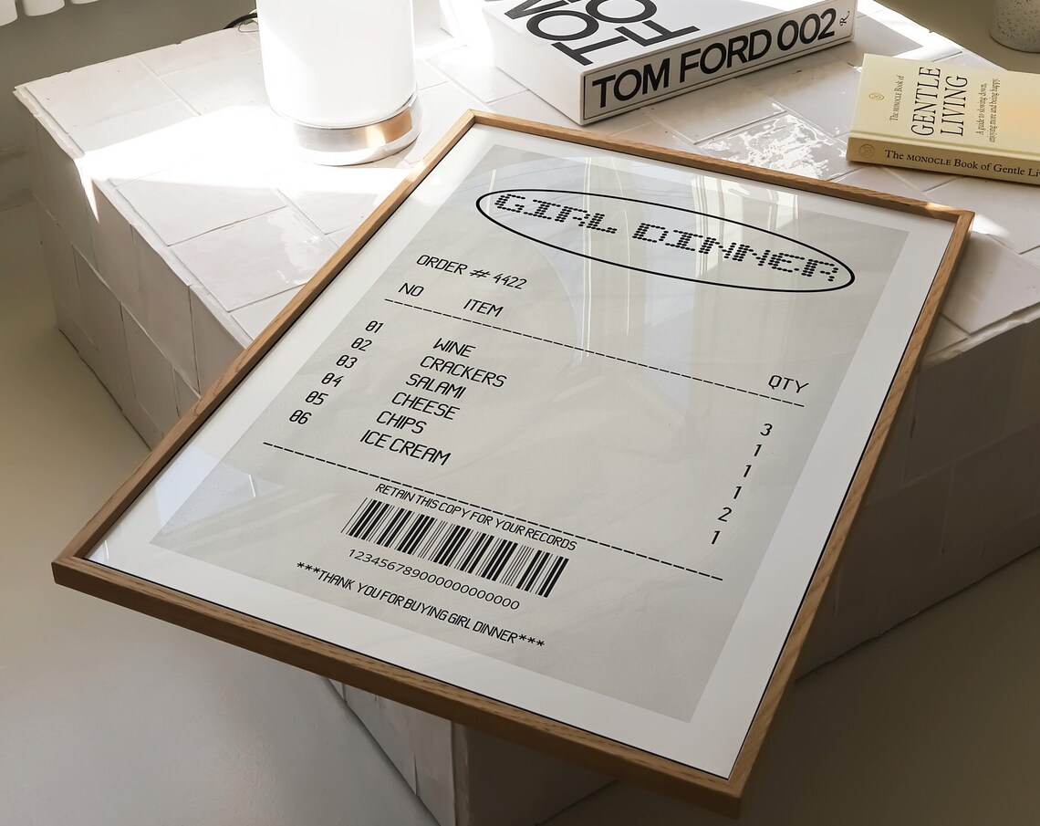 Girl Dinner Guest Check Receipt Trendy Retro Kitchen Decor Poster - Image 4