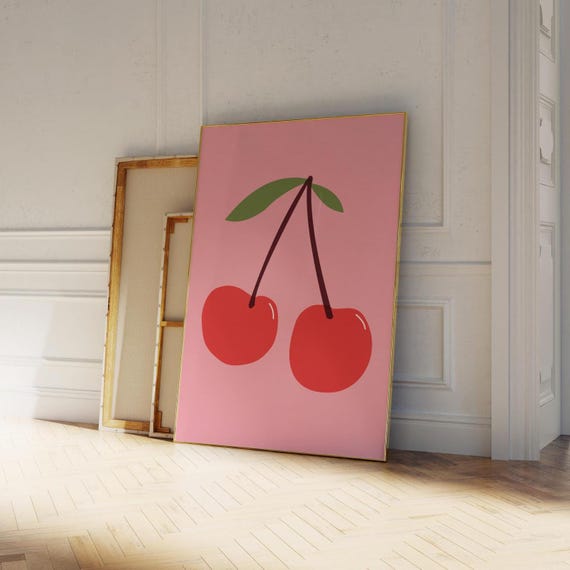 Cherry Poster Cute Kitchen Decor Trendy Wall Art Print Retro Wall Art Minimalist Art Apartment Decor Poster