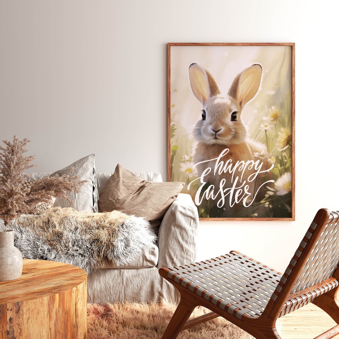 Happy Easter Sunlit Bunny Among Daisies Script Spring Poster - Image 2