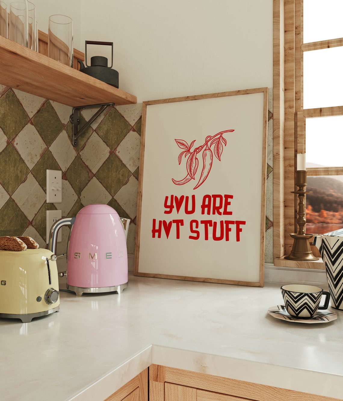 You Are Hot Stuff Red Chili Pepper Typography Kitchen Quote Poster - Image 2