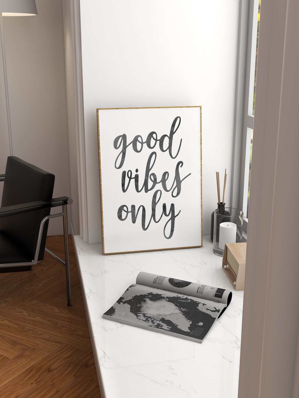 Good Vibes Only Watercolor Script Typography Neutral Room Poster - Image 3