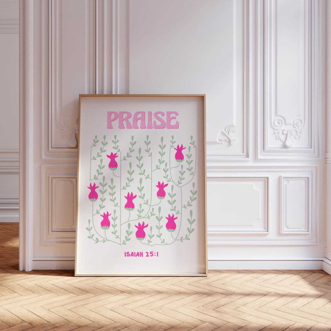 Praise Isaiah 25:1 Pink Floral Bible Verse Faith Gift Wall Art - Image 2