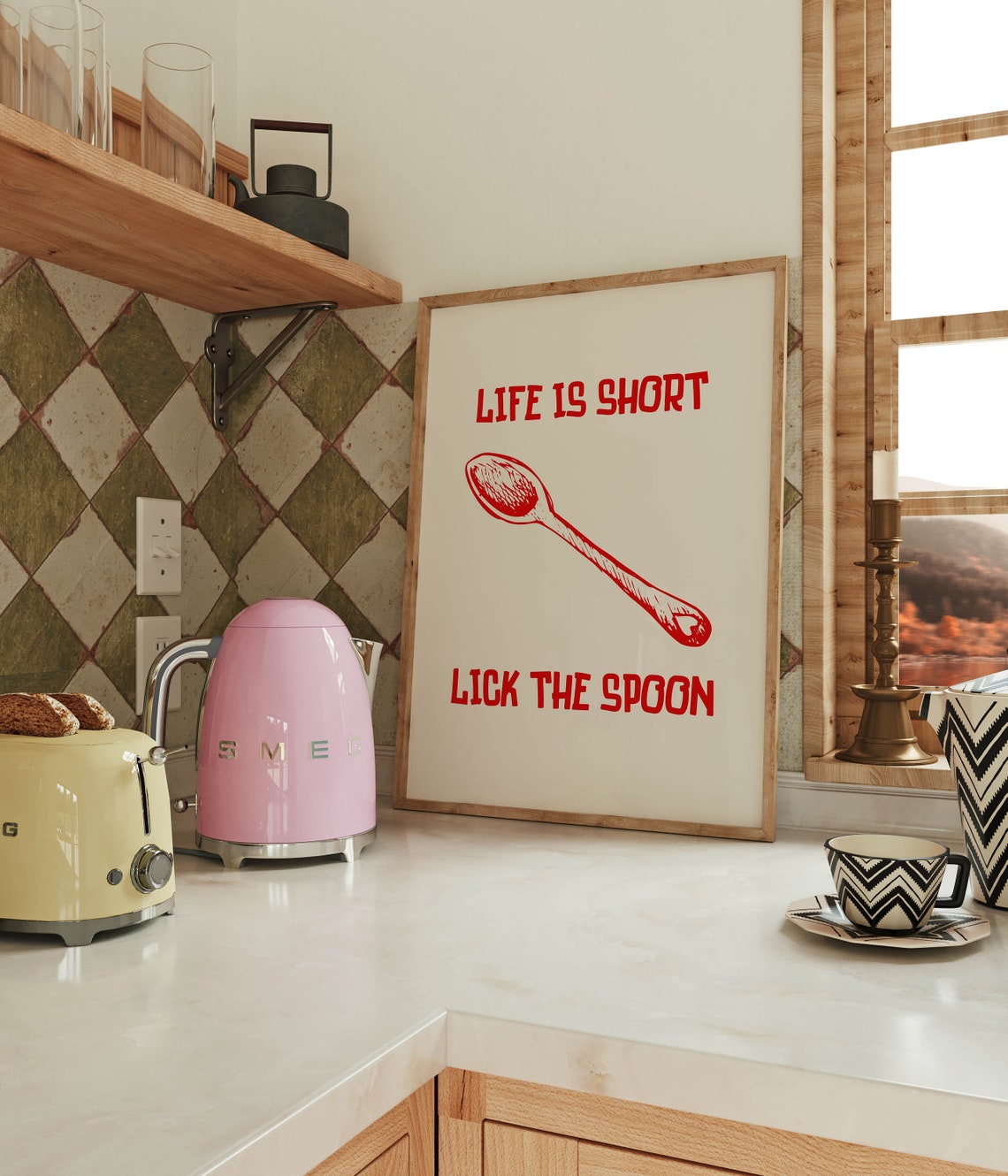 Life Is Short Lick the Spoon Funny Kitchen Typography Poster - Image 2