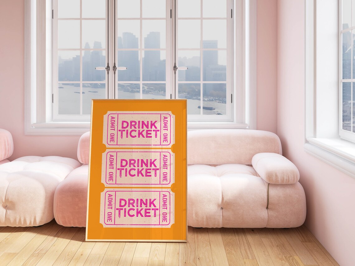 Retro Drink Ticket Trio Orange Vintage Bar Cart Decor Poster - Image 2