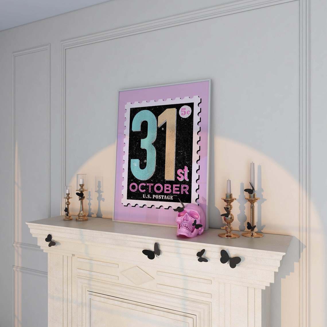 Retro 31st October US Postage Stamp Pastel Halloween Decor Poster - Image 2