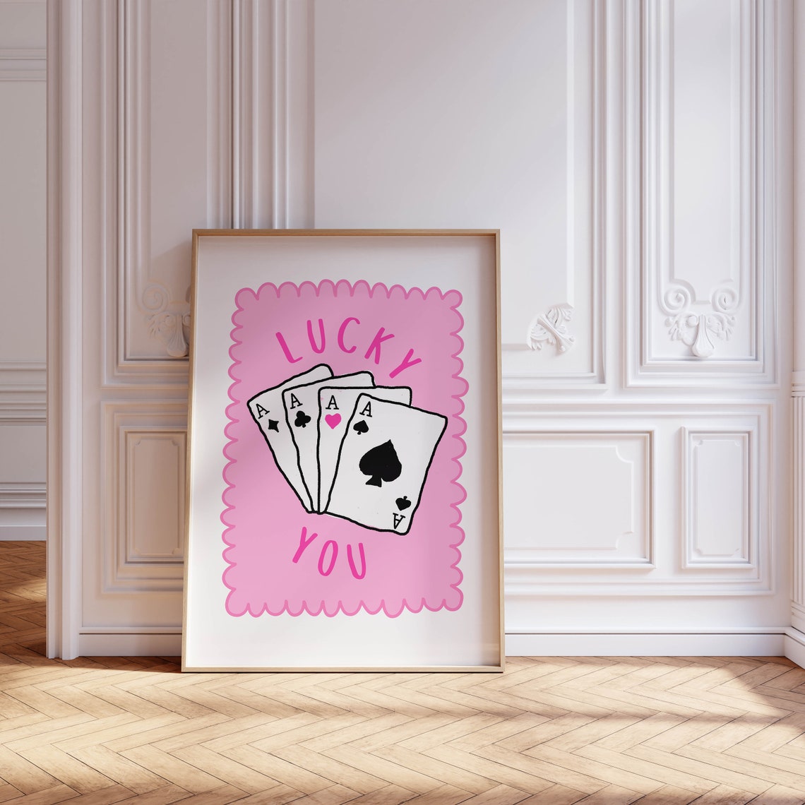 Lucky You Pink Scalloped Four Aces Playing Cards Wall Poster - Image 2