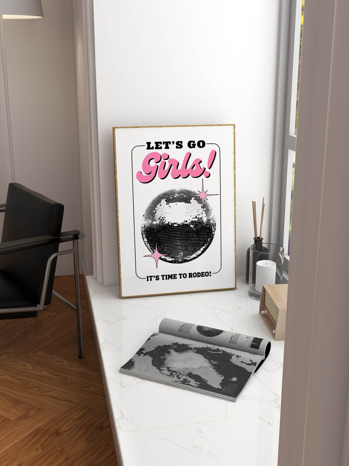Lets Go Girls Disco Ball Rodeo Pink Preppy Quote Wall Poster - Image 2