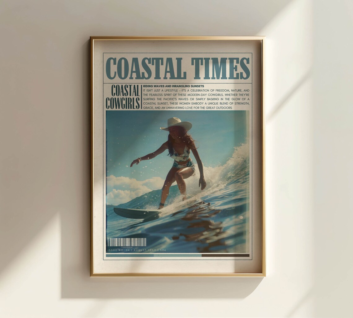 Coastal Times Coastal Cowgirls Surfing Retro Magazine Poster