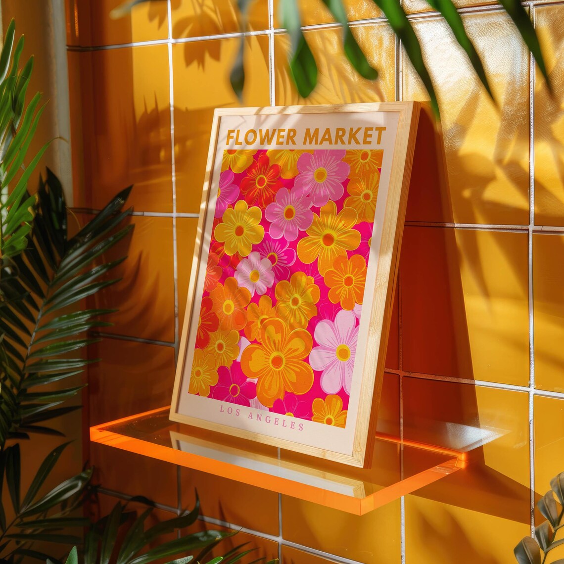 Flower Market Pink Orange Retro Floral Art Print - Image 2
