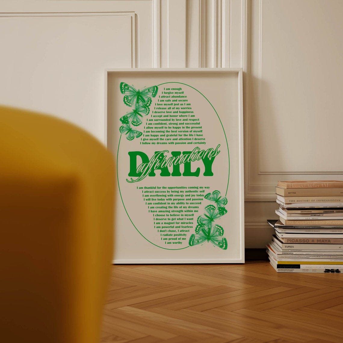 Daily Affirmations Green Butterfly Framed Positive Mindset Quote Print