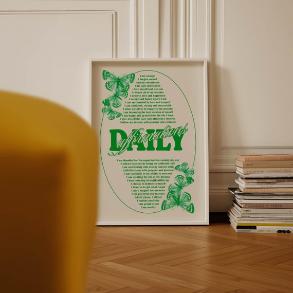 Daily Affirmation Spiritual Wall Art College Dorm Decor Trendy Retro Wall Art Funky Decor Green Boho Wall Art Hippie Room Decor For Teens