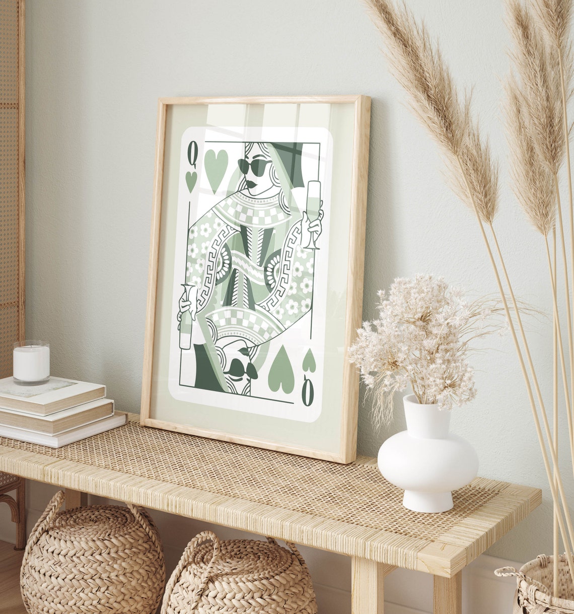 Queen Of Hearts Sage Green Art Print - Image 2