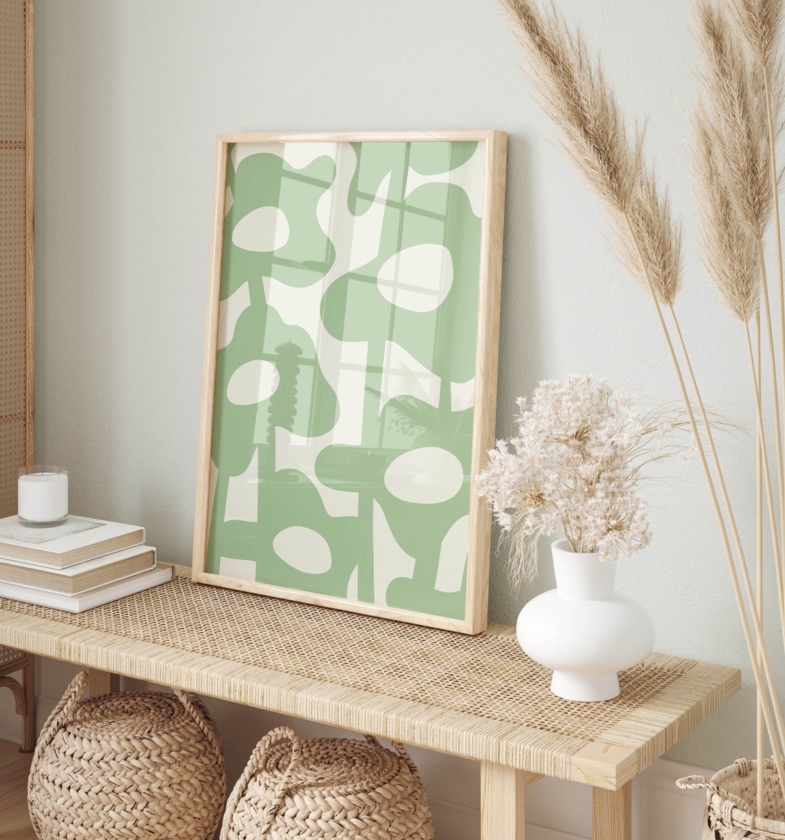Sage Green Abstract Floral Bloom Pattern Modern Minimalist Wall Poster - Image 2