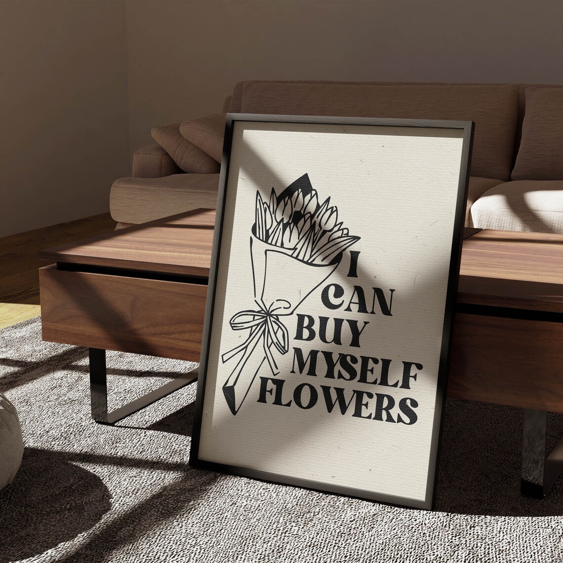 I Can Buy Myself Flowers Bouquet Line Art Quote Motivational Poster - Image 3