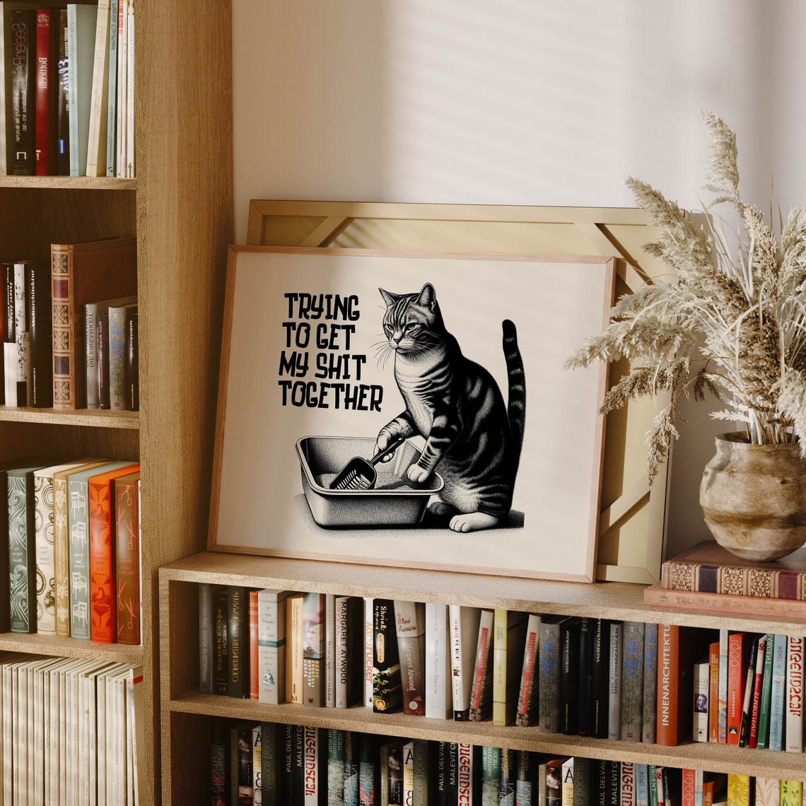 Trying to Get My Shit Together Funny Tabby Cat Litter Scoop Art Poster - Image 2