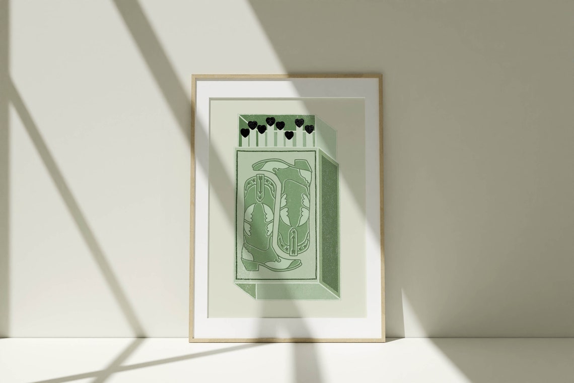 Sage Green Wall Art 70s Western Decor Western Bedroom Cowgirl Art Aesthetic Poster Western Art Green Bedroom Decor Retro Wall Art Trendy - Image 2