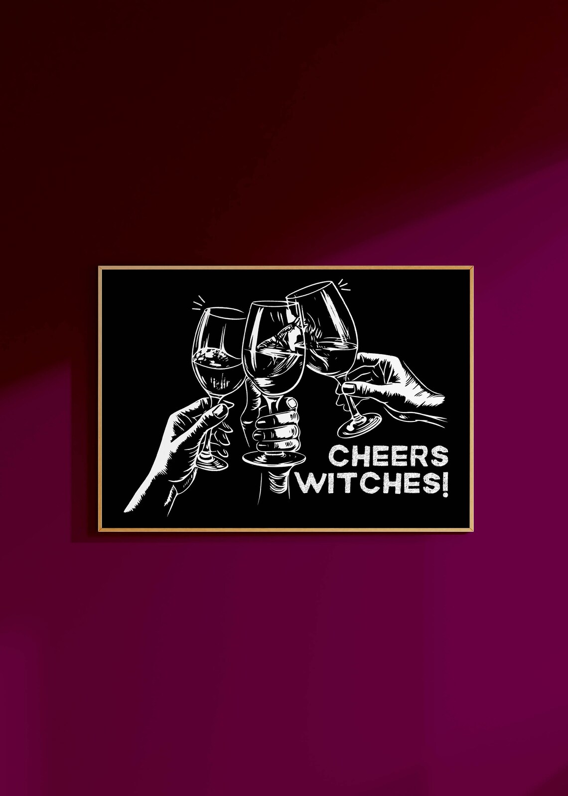 Cheers Witches Black Halloween Art of Three Hands Toasting Wine Poster - Image 2