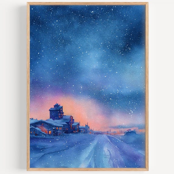 Kiruna Watercolor Painting Wall Art Print Sweden Travel Poster Decor Illustration Home