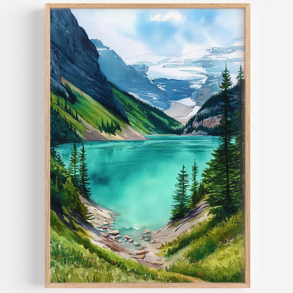 Lake Louise Watercolor Painting Travel Poster