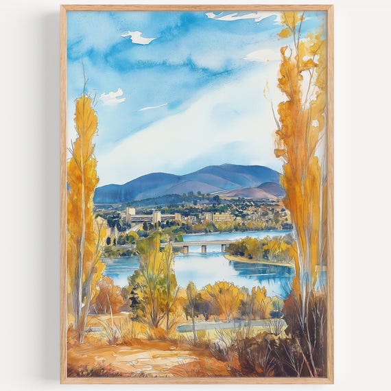 Canberra Watercolor Painting Wall Art Print Aus Poster Australia Travel Decor Illustration Home