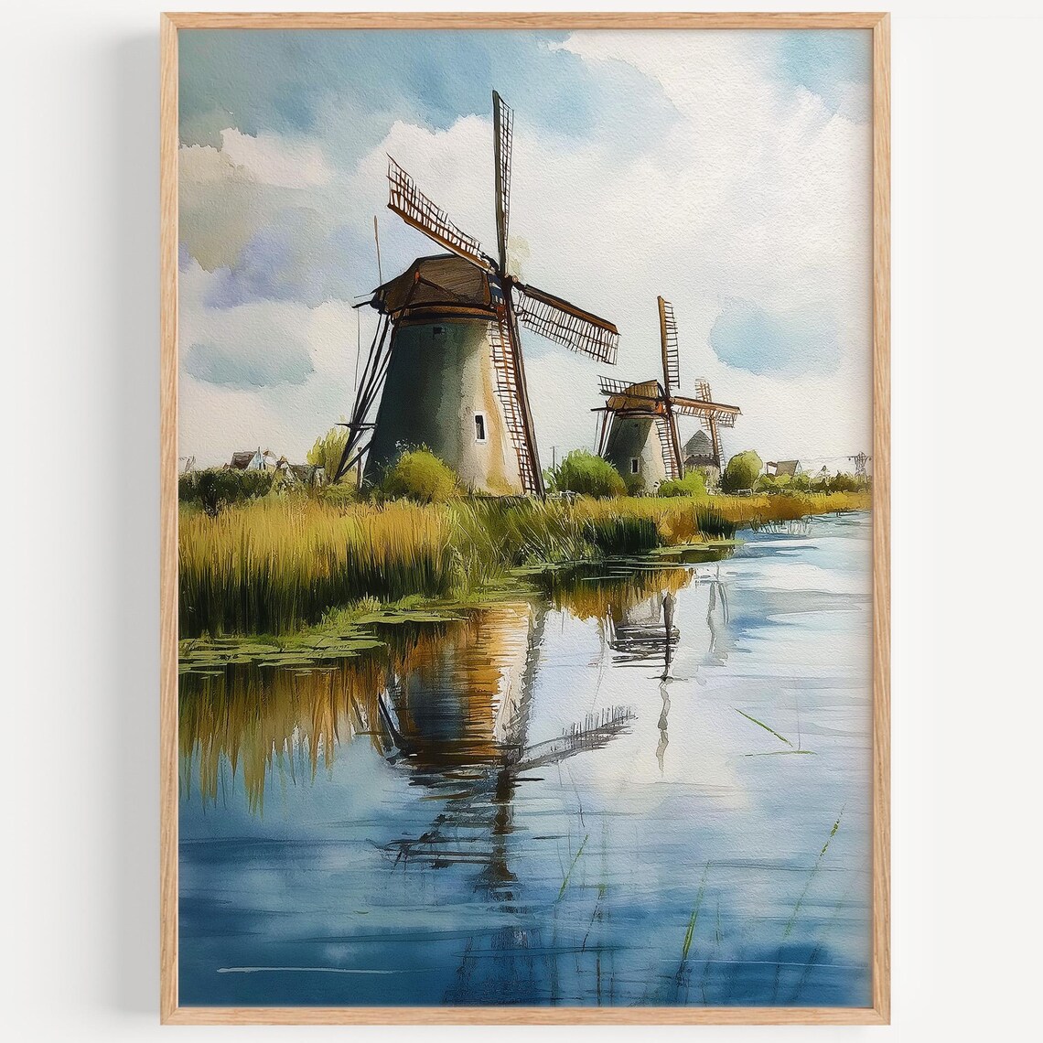 Kinderdijk Watercolor Painting Travel Poster