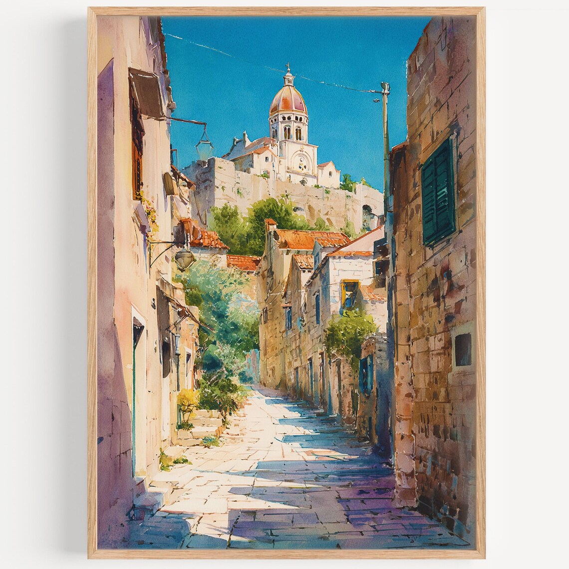 Sibenik Watercolor Travel Poster, Croatia Decor
