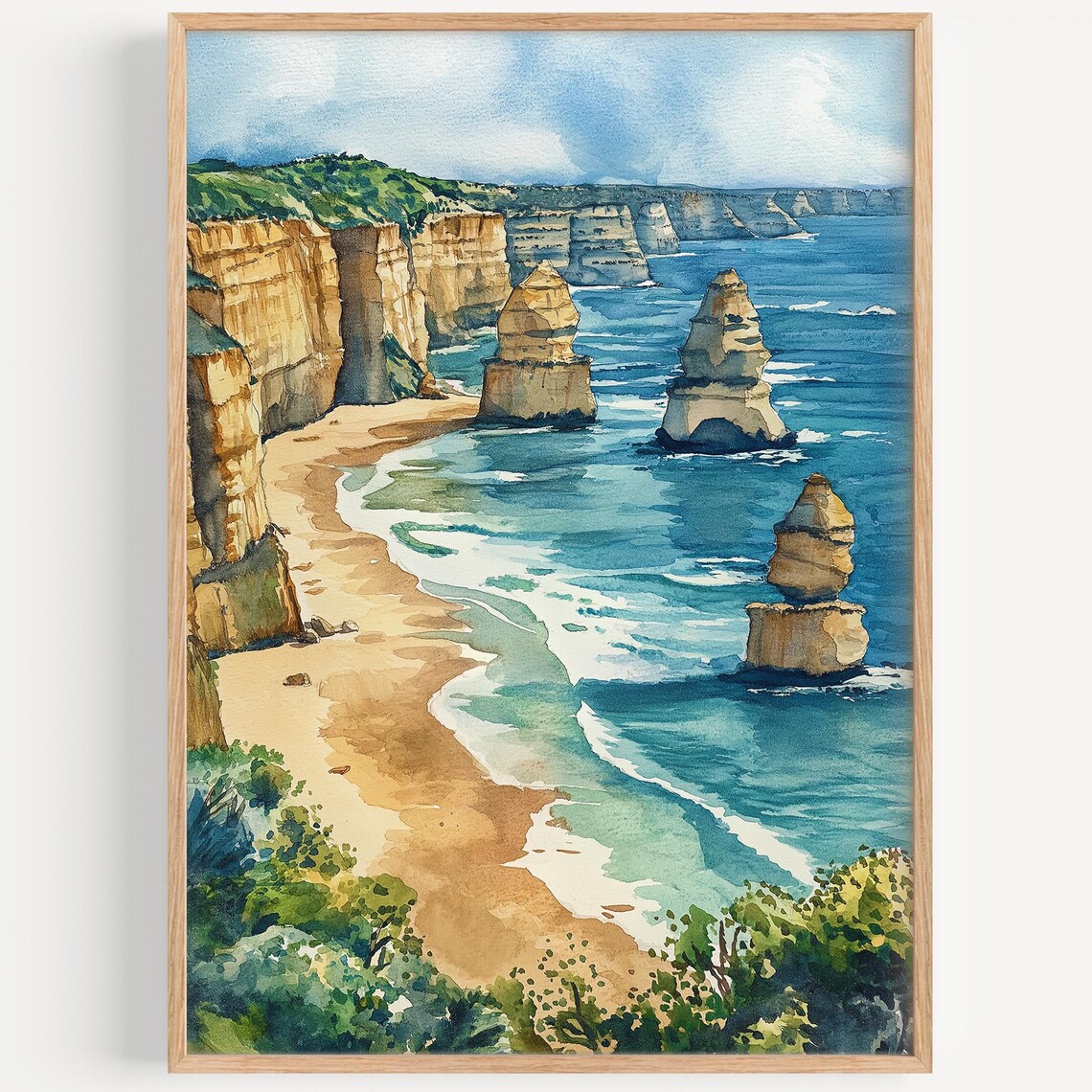 Great Ocean Road Twelve Apostles Watercolor Coastal Travel Poster