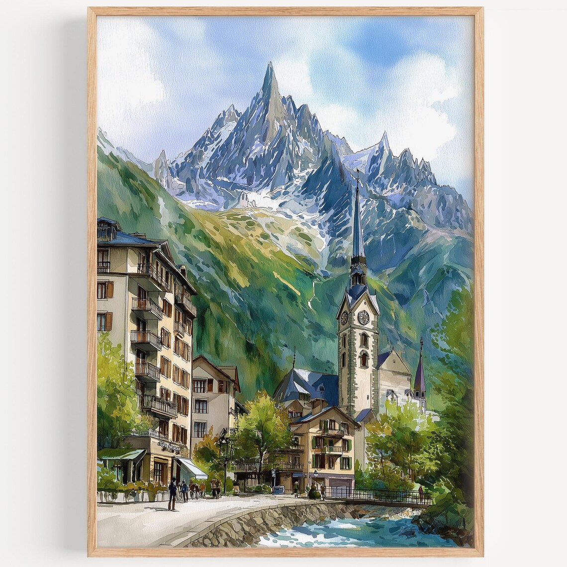 Chamonix Watercolor Travel Poster, France Decor