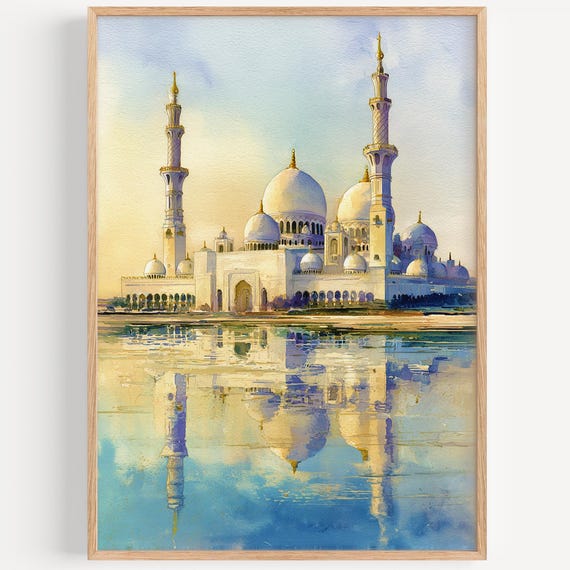 Abu Dhabi Watercolor Painting Wall Art Print Uae Travel Poster Decor Illustration Home