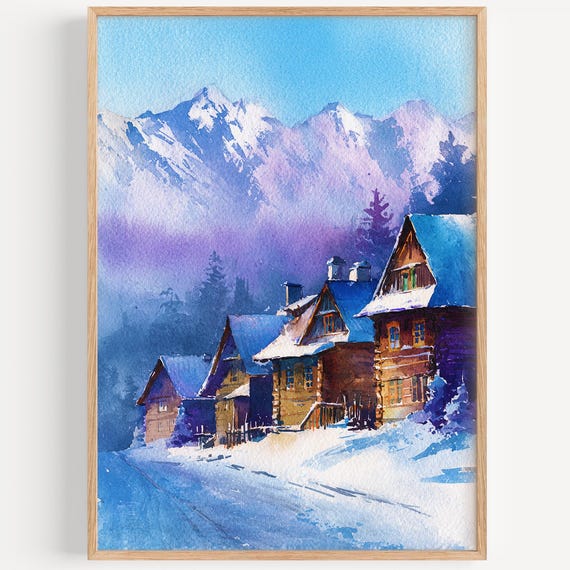 Zakopane Watercolor Painting Wall Art Print Poland Travel Poster Decor Illustration Home