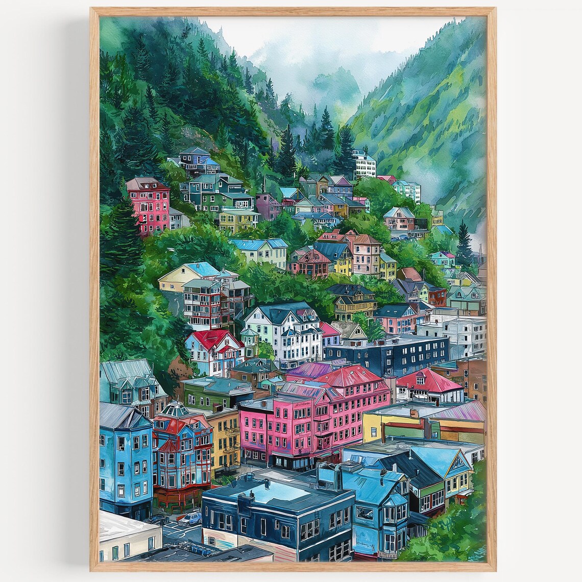 Juneau Watercolor Travel Poster, Alaska Wall Art Print