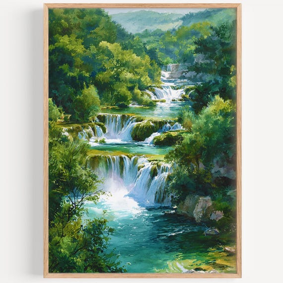 Krka National Park Watercolor Painting Wall Print Travel Poster Croatia Decor Illustration Home