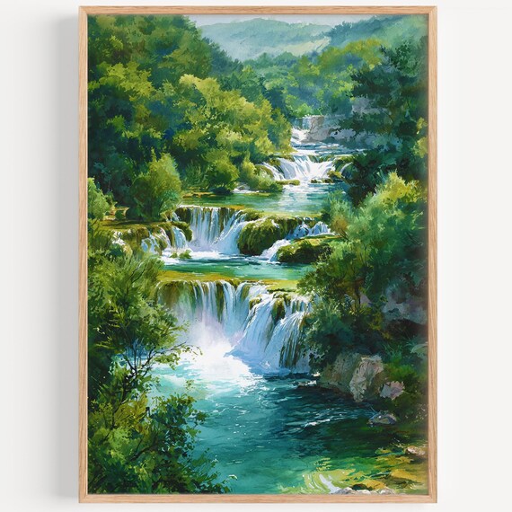 Krka National Park Waterfalls Croatia Watercolor Nature Poster