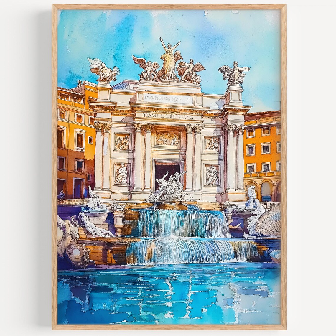Trevi Fountain Rome Baroque Landmark Watercolor Italy Art Poster