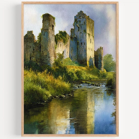 Trim Castle Watercolor Painting Wall Art Print Travel Poster Ireland Decor Illustration Home