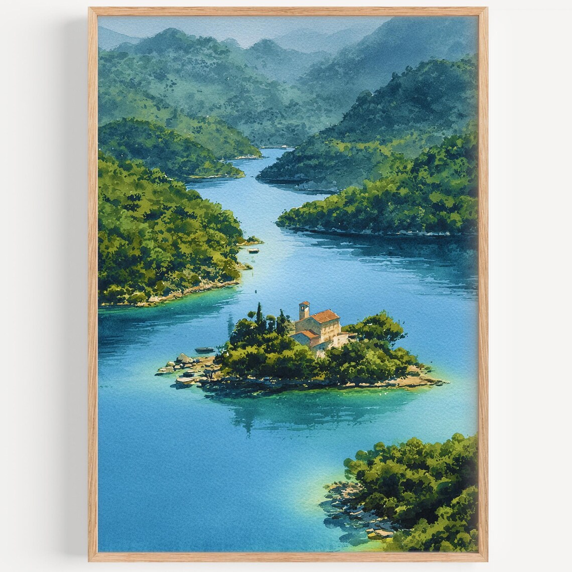 Mljet Croatia Islet Monastery On A Turquoise Lake In Green Hills Poster