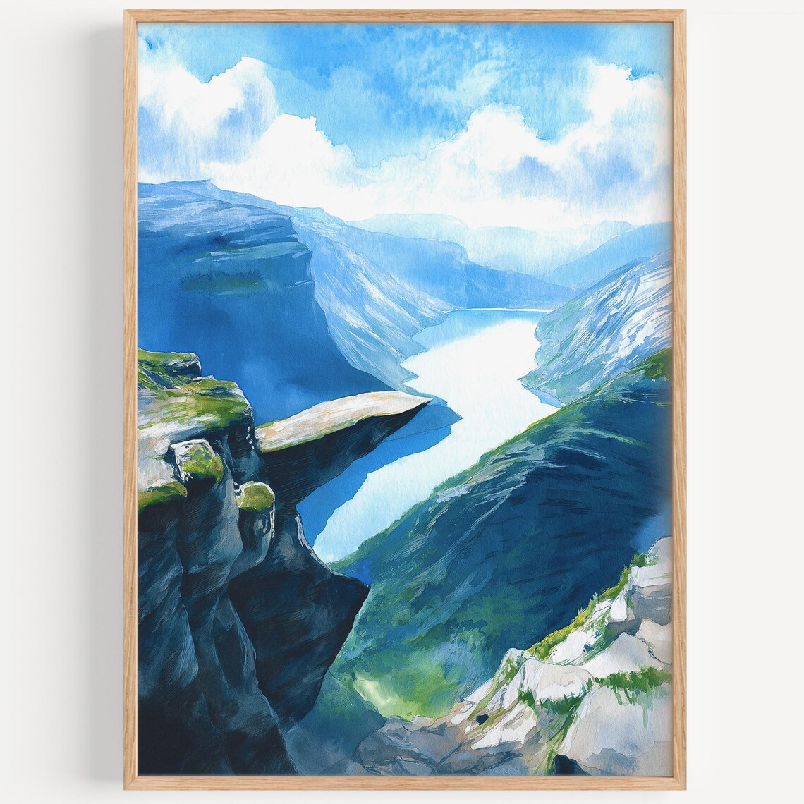 Trolltunga Watercolor Painting Travel Poster