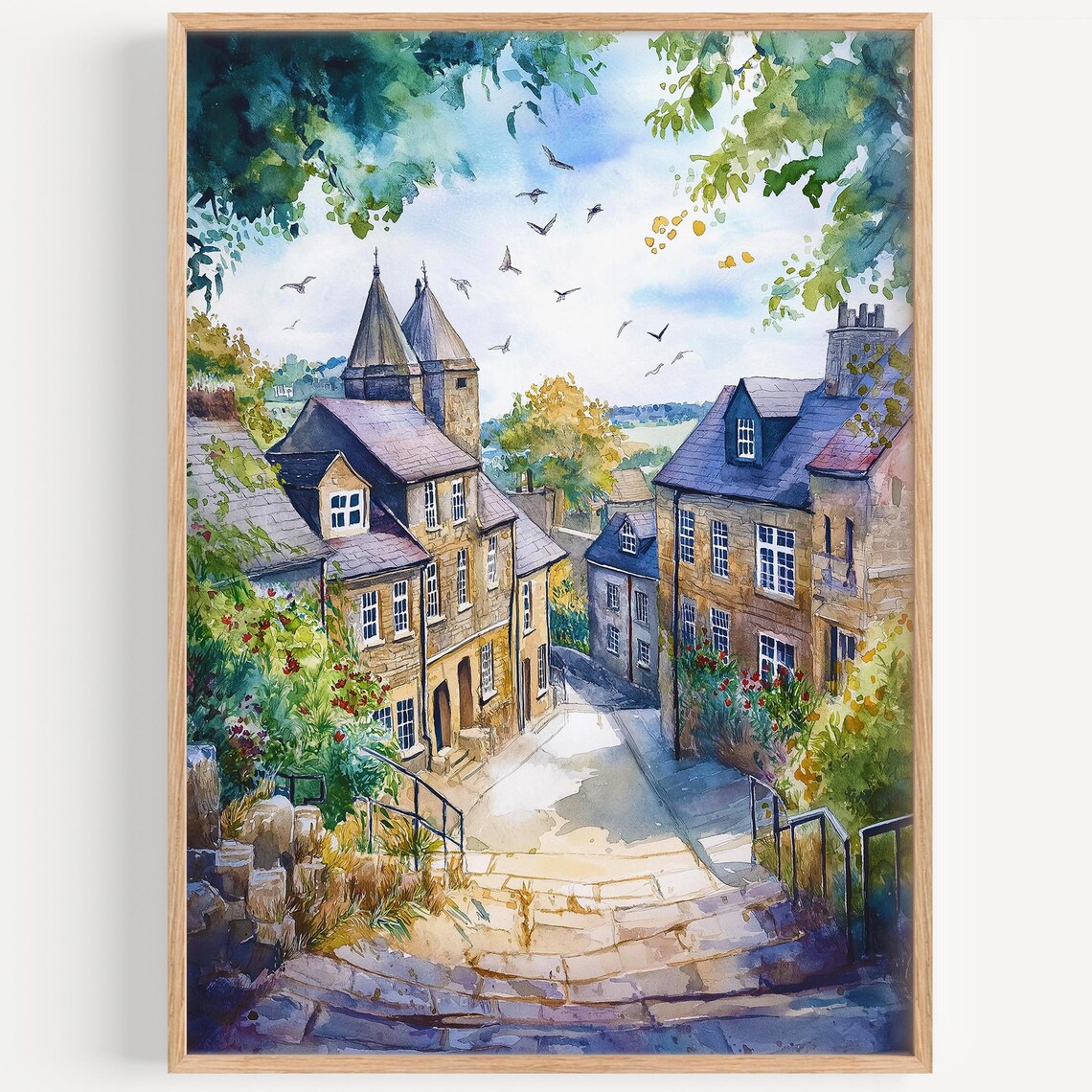 Lancaster Watercolor Travel Poster, Europe Decor
