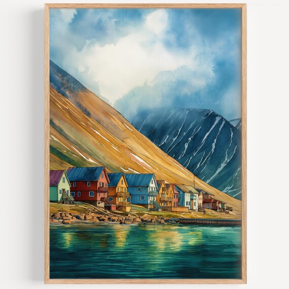 Svalbard Watercolor Travel Poster, Norway Decor