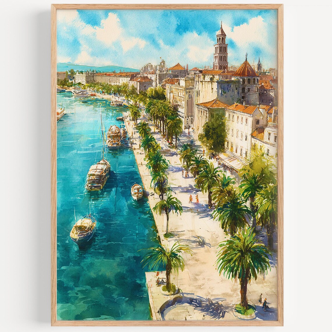 Croatia Split Watercolor Travel Poster, Decor Illustration