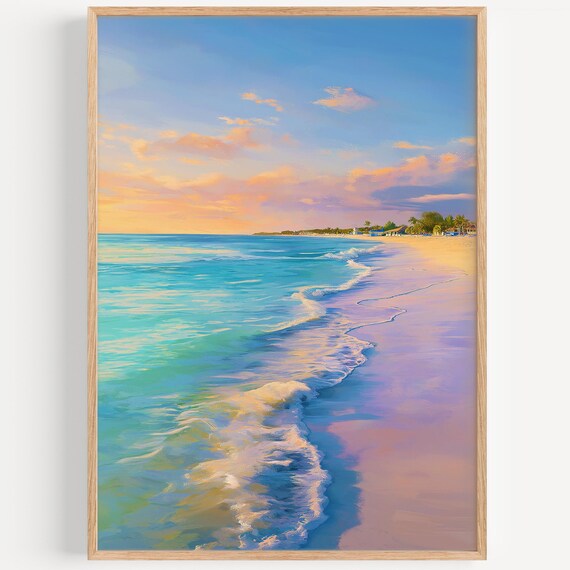 Negril Jamaica Beach Sunset Golden Watercolor Caribbean Poster