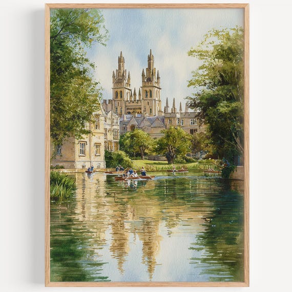 Oxford Watercolor Painting Uk Wall Art Print Travel Poster England Decor Illustration Home