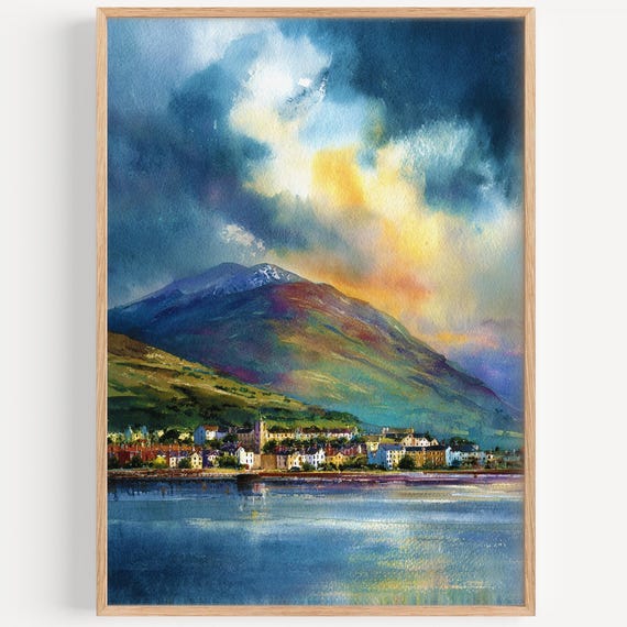 Fort William Watercolor Painting Wall Art Print Uk Travel Poster Scotland Decor Illustration Home